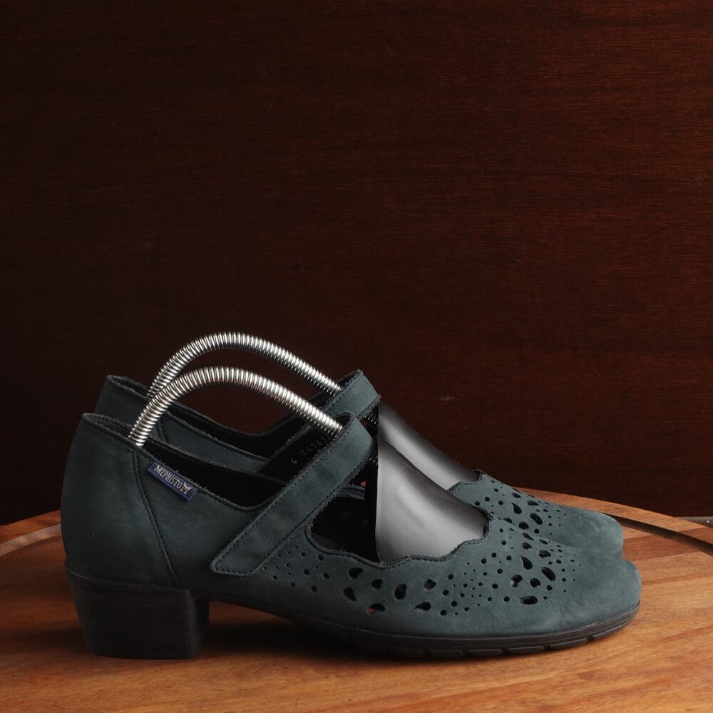 Mephisto Heels Womens SZ 10.5 Blue Ivora Mary Jane Leather Comfort Career Shoes